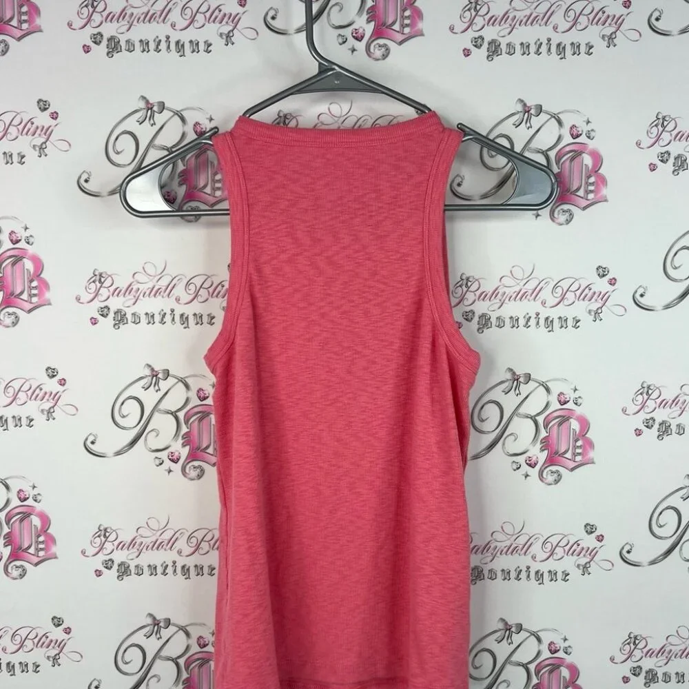 Rachel Zoe tank top mock neck high neck pink orange ribbed Coral Tank Top - Picture 2 of 7